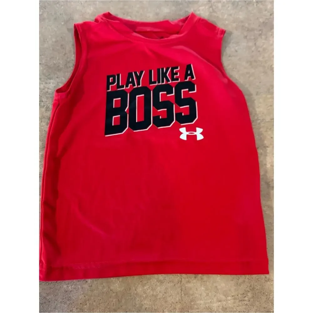 Under Armour Red 'Play Like A Boss' Sleeveless Tee Boy Size 4T Activewear